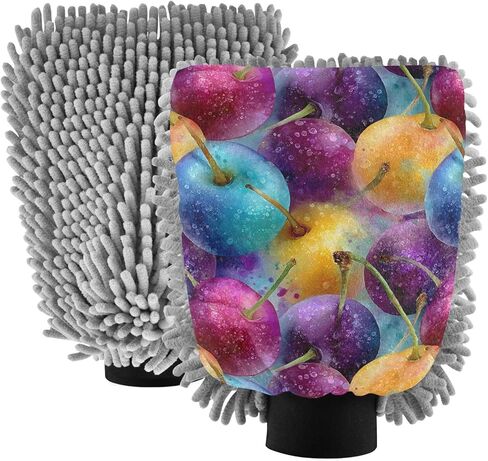 AIXIWAWA Car Wash Mitt Washing Glove Vivid Fruit Print Scratch Free Water Absorbent 2 Pack Large in Kuwait