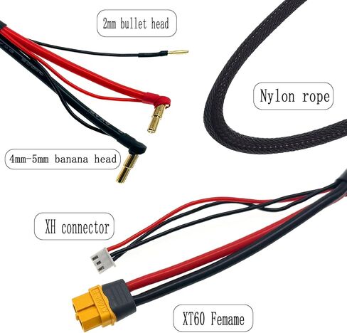 RC 2S XT60 Lipo Battery Charging/Balance Cable Leads with 4mm/5mm Bullet Connector(600MM) in Kuwait