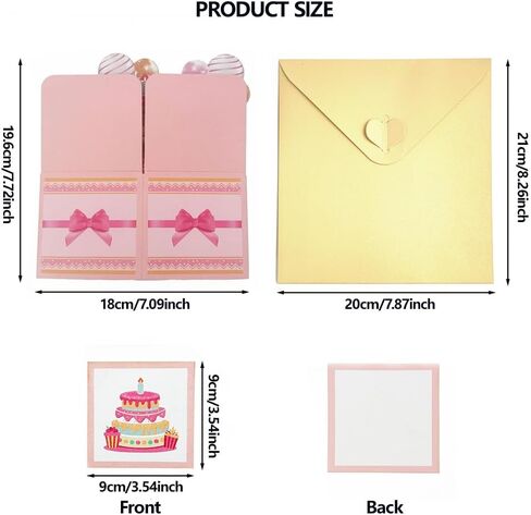 3D Pop Up Birthday Card with Balloons and Fireworks, Pink Happy Birthday Greeting Card with Envelope, 20 cm x 21 cm (3D greeting card -AUNT) in Kuwait