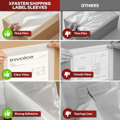 أكمام ملصق شحن XFasten مع لاصق مقاس 7 × 10 بوصة (100 عبوة) - أكياس شفافة قابلة للانزلاق للتعبئة سعة 2.3 مل، وأظرف قائمة التعبئة السميكة - التصاق قوي للفواتير والمستندات وحقائب الشحن in Kuwait
