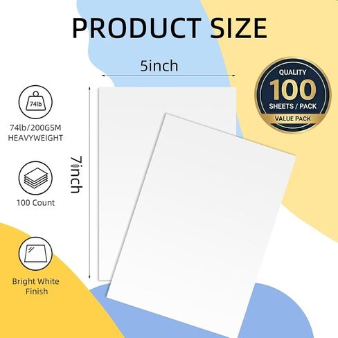 White Cardstock 5x7, 100 Pack Heavyweight 74lb / 200GSM Cardstock Paper, Blank Card Stock for Printer, Invitations, Greeting Cards, Postcards, Wedding Invitations, DIY Crafts in Kuwait
