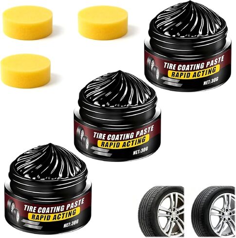 3Pcs Premium Tire Coating & Trim Restorer, New Tire Polishing Paste, Car Tire Shine with Sponge, Long-Lasting Tire Ceramic Coating, Bring Back the Original Deep Black Shine to Rubber and Plastic in Kuwait