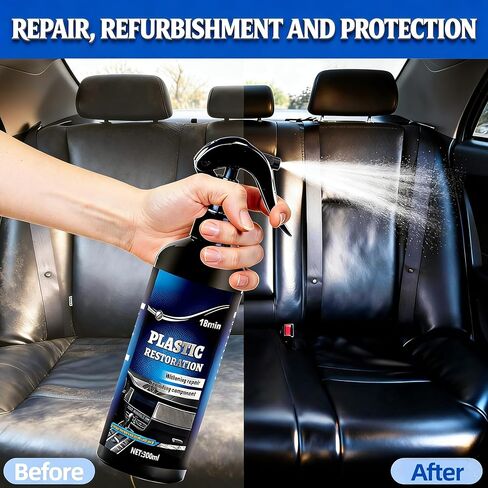 PLASTIG REFURBISHIMENT مرمم بلاستيك مصمم هندسيًا ألمانيًا للسيارات، زخرفة سوداء ومزيل خدوش داخلي، مرمم بلاستيك أسود تلقائي مع حماية من الأشعة فوق البنفسجية، استعادة الحواف الباهتة، 300 مل in Kuwait