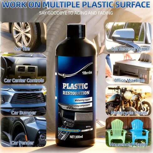 PLASTIG REFURBISHIMENT مرمم بلاستيك مصمم هندسيًا ألمانيًا للسيارات، زخرفة سوداء ومزيل خدوش داخلي، مرمم بلاستيك أسود تلقائي مع حماية من الأشعة فوق البنفسجية، استعادة الحواف الباهتة، 300 مل in Kuwait