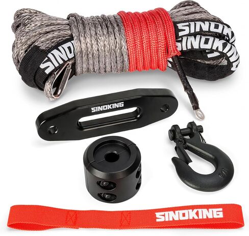 SINOKING 3/16" x 50 FT Synthetic Winch Rope Kit, 8500 LB Strength ATV UTV Winch Rope Line with Forged Steel Hook, Hawse Fairlead & Rubber Stopper, Replacement Winch Cable for 2000-4500 LB Winches in Kuwait