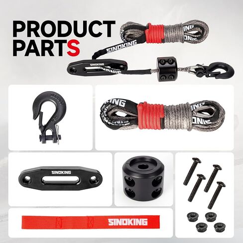SINOKING 3/16" x 50 FT Synthetic Winch Rope Kit, 8500 LB Strength ATV UTV Winch Rope Line with Forged Steel Hook, Hawse Fairlead & Rubber Stopper, Replacement Winch Cable for 2000-4500 LB Winches in Kuwait
