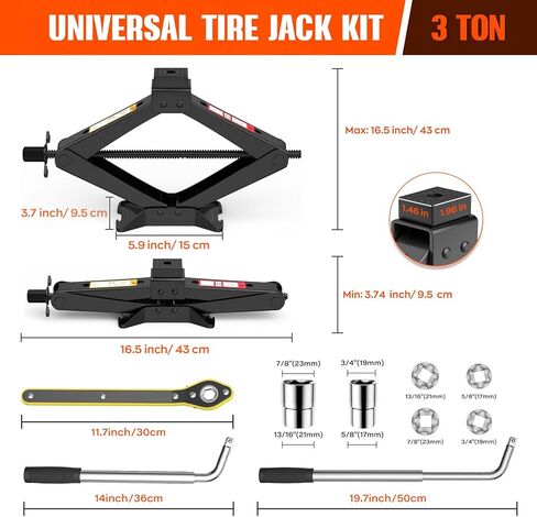 Universal Scissor Jack 3 Ton, Portable Car Jack Kit 3 Ton with Lug Wrench, Heavy Duty Tire Changing Kit, Emergency Lifting Jack for Car SUV ATV in Saudi Arabia
