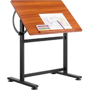 VEVOR Drafting Table, Adjustable 0°–90° Tilt Drawing Desk, Portable Artist Table with Black H-Frame and Brown Desktop, Wooden Painting Desk Craft Workstation for Reading, Writing, Crafting, Meeting in Kuwait