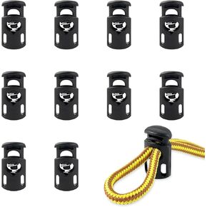 10-Pack Spring Cord Locks for Drawstring, Dual-Hole Plastic Toggle Stopper Clips Shoe lace Locks, Hoodies Sweatpants Bags Accessories, Black in Kuwait