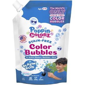 عبوة إعادة تعبئة الفقاعات الملونة الخالية من البقع باللون الأزرق من PoppinColorz Blazin، محلول فقاعات 14 أونصة لقاذفات الفقاعات والجزازات والآلات وحفلات الأطفال وحفلات استقبال الأطفال وكشف الجنس، للاستخدام الخارجي وللأعمار من 3 سنوات فما فوق in Kuwait