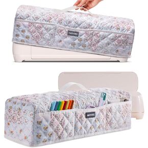 AMOIGEE Dust Cover for Latest Cutting Machine Cricuttt Explore 5, Quilted Protective Cover with Storage Pockets for Cutting Machine, Floral Fabric Anti-Dust Cover for Craft Machine Organizer in Kuwait