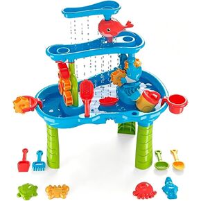 eaacaa Water Table for Toddlers Ages 3-8, 3-Tier Water and Sand Play Table with Accessories for Outdoor Play, Backyard and Beach Activities, Ideal Gift for Boys and Girls in Saudi Arabia