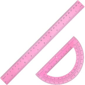 2 Pack Protractor and Ruler Set, Plastic 12 Inch Ruler and 6 Inch Protractor, Pink Clear Math Geometry Supplies for School Classroom Home Office Drawing in Kuwait