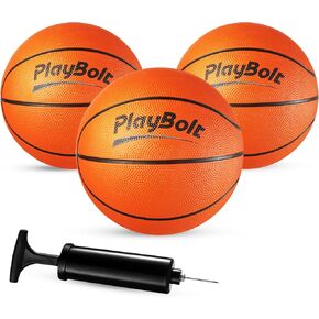 PlayBolt Size 3 Mini Basketballs (3 Pack) - 7-Inch Junior Rubber Basketball Set w/Pump - Youth Beginner Kids Basketballs for Backyard Pool Parties, Arcade Games, Practice & Play in Kuwait