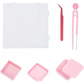 7PCS Fuse Beads Tool Kit for 2.6mm Mini Beads, Efficient Precision Bead Picker with Single Needle Tweezers, Alignment & Sorting Tray, Craft Storage Box for DIY Pixel Art (Pink) in Saudi Arabia