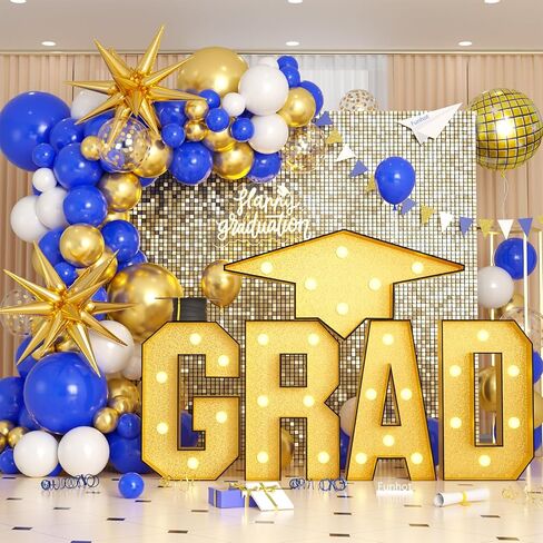 FunHot Marquee Light Up Letters، 3.4 FT كبير Grad Light Up Letters، Gold Grad Marquee Letter مع أضواء فسيفساء إطار حرف قبعة من الورق المقوى مقطوعة مسبقًا لزينة التخرج السنوية فئة 2026 in Kuwait