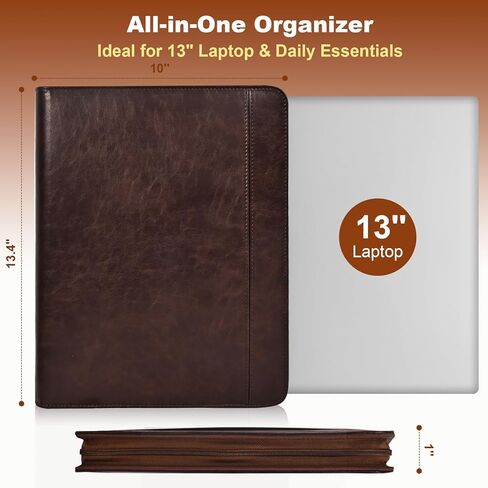 Leather Portfolio for Men and Women – Business Binder Portfolio, Professional Organizer for Men and Women, Christian Gifts, Laptop & iPad Case, Bible Notepad Holder (Brown) in Saudi Arabia
