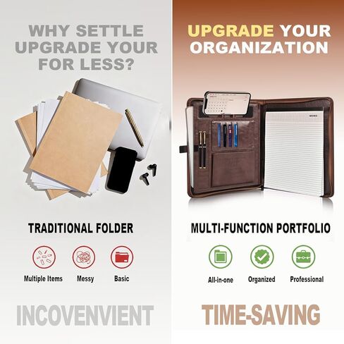 Leather Portfolio for Men and Women – Business Binder Portfolio, Professional Organizer for Men and Women, Christian Gifts, Laptop & iPad Case, Bible Notepad Holder (Brown) in Saudi Arabia