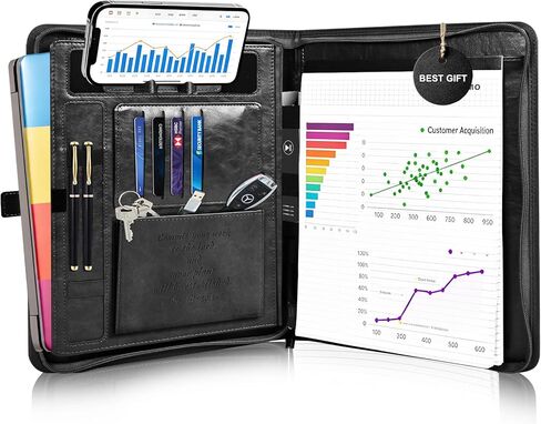 Leather Portfolio for Men and Women – Business Binder Portfolio, Professional Organizer for Men and Women, Christian Gifts, Laptop & iPad Case, Bible Notepad Holder (Brown) in Saudi Arabia