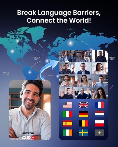 سماعات أذن للترجمة في الوقت الحقيقي، سماعات أذن للترجمة 3 في 1 بتقنية الذكاء الاصطناعي مع 164 لغة، سماعات رأس للترجمة بتقنية البلوتوث لمدة 60 ساعة، سماعات أذن لاسلكية مفتوحة للمكالمات التجارية أثناء السفر in Kuwait
