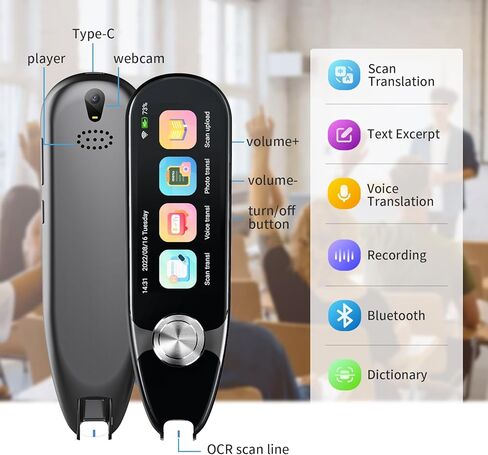 قلم قراءة لعسر القراءة، Traductor De Voz Instantaneo، قلم الماسح الضوئي للنص إلى جهاز الكلام، قلم قراءة المسح الضوئي قارئ القلم الرقمي OCR، ماسح ضوئي لاسلكي لقلم الترجمة للطلاب البالغين in Kuwait