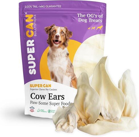 Supercan Bully Sticks آذان بقرة طبيعية كاملة للكلاب [15 حزمة] كل أذن لحم البقر أنجوس الطبيعية - مضغ الكلب للجراء والكلاب الكبيرة والكبار وجبات خفيفة للكلاب سهلة الهضم - مضغ أسنان عالي البروتين للكلب in Saudi Arabia