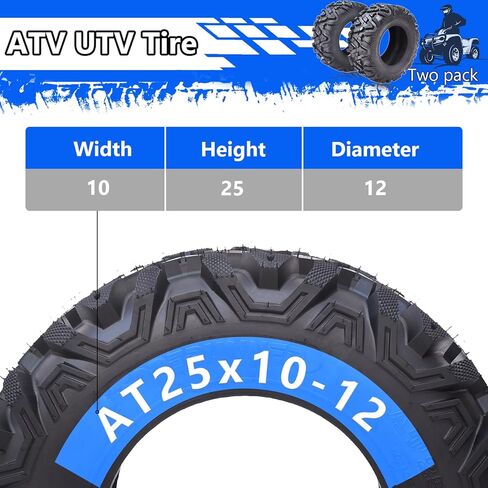 مجموعة من 2 إطارات ATV 25x10-12، 6PR إطارات UTV مطاطية لجميع التضاريس KNIGHT، إطارات بديلة شديدة التحمل للطرق الوعرة in Kuwait