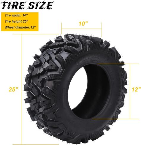 مجموعة من 2 إطارات ATV 25x10-12، 6PR إطارات UTV مطاطية لجميع التضاريس KNIGHT، إطارات بديلة شديدة التحمل للطرق الوعرة in Kuwait