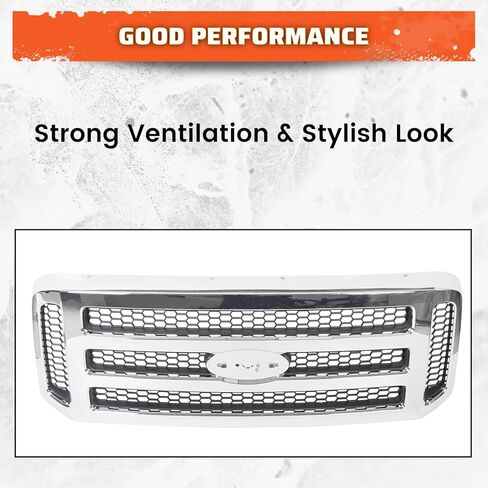 مجموعة شبكة ECOTRIC متوافقة مع 2005-2007 Ford SuperDuty F250 F350 F450 F-250 F-350 F-450 Excursion Chrome مع بديل مشط العسل الرمادي لـ FO1200456 5C3Z8200BAA (بدون شعار) in Kuwait