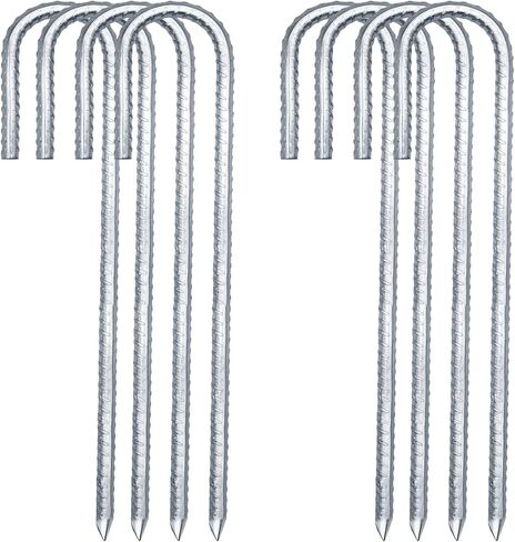 Rebar Stakes Extra Heavy Duty J Hook,【12 inch Long Enough】 Rust Proof Coated GalvanizedSteel Ground Stakes Ground Anchors, Garden Stake Metal Stakes Tent Stakes Trampoline Anchors (4, Silver) in Saudi Arabia
