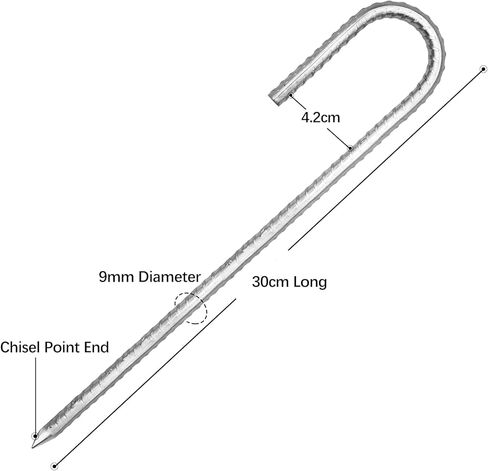 Rebar Stakes Extra Heavy Duty J Hook,【12 inch Long Enough】 Rust Proof Coated GalvanizedSteel Ground Stakes Ground Anchors, Garden Stake Metal Stakes Tent Stakes Trampoline Anchors (4, Silver) in Saudi Arabia