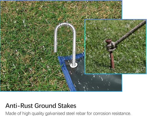 Rebar Stakes Extra Heavy Duty J Hook,【12 inch Long Enough】 Rust Proof Coated GalvanizedSteel Ground Stakes Ground Anchors, Garden Stake Metal Stakes Tent Stakes Trampoline Anchors (4, Silver) in Saudi Arabia
