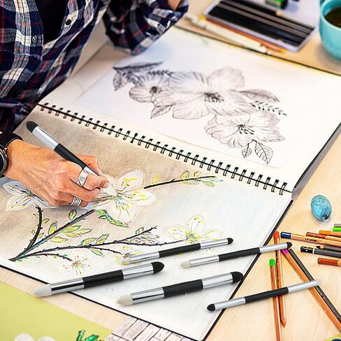6 قطع من قلم إسفنجة مزج الفنان، فرشاة إسفنجة قابلة للغسل للرسم، أدوات مزج الباستيل الفنية للرسم برأسين لمزج الرسم والإضاءة والتظليل in Kuwait