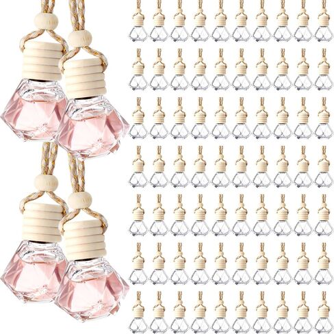 Zubebe 300 قطعة 8 مل معطر هواء معلق زجاجة عطر زجاجية فارغة قابلة لإعادة الملء قلادة الزيوت العطرية العلاجية للزينة الداخلية للسيارات in Kuwait