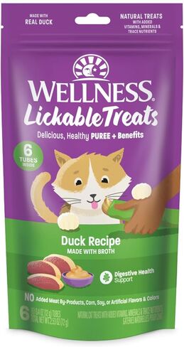 مكافآت Wellness Lickable الناعمة المهروسة الطبيعية الخالية من الحبوب للقطط البالغة، وصفة البط، تحتوي على أنابيب قابلة للعصر سعة 6-0.4 أونصة in Saudi Arabia
