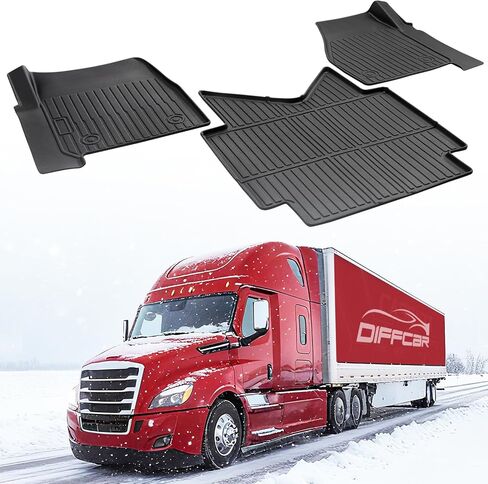 سجادات أرضية الشاحنة لـ Freightliner Cascadia: 2018-2026، بطانات شبه أرضية شديدة التحمل لجميع الأحوال الجوية من أجل Cascadia 2025 2024 2023 2022 2021 2020 2019 2018، سجادة مطاطية لملحقات السيارة للمنصة الكبيرة 3 قطع in Kuwait