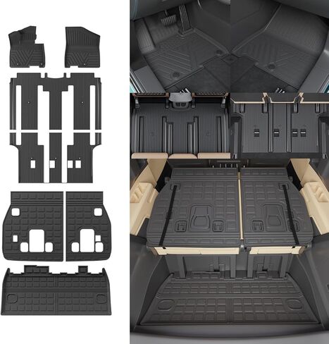 سجادات أرضية متوافقة مع 2024 2025 2026 Hyundai Santa Fe Cargo Liner Fit Gas & Hybrid TPE جميع الأحوال الجوية غطاء المقعد الخلفي حامي ملحقات Santa Fe (حصيرة صندوق السيارة مع حصيرة مسند الظهر + سجادات الأرضية) in Kuwait