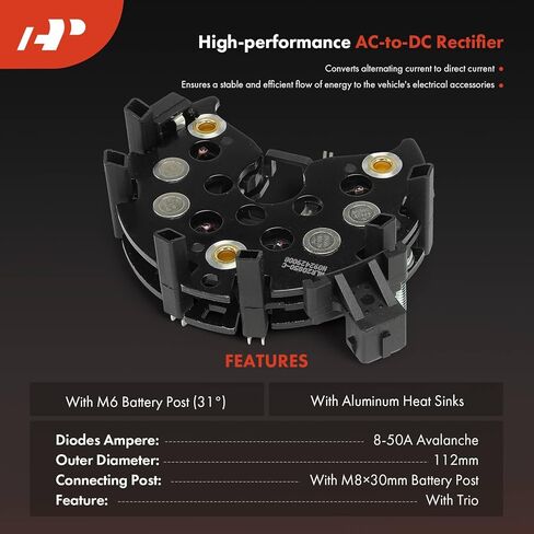 A-Premium Alternator Rectifier Compatible with Volkswagen Jetta 1993-1995 1.8L, Passat 1992-1993 1.8L, Golf 1993-1998 1.8L, Beetle 1998-1998 1.9L, 12V Rectifier 8-50A Avalanche Diodes in Kuwait