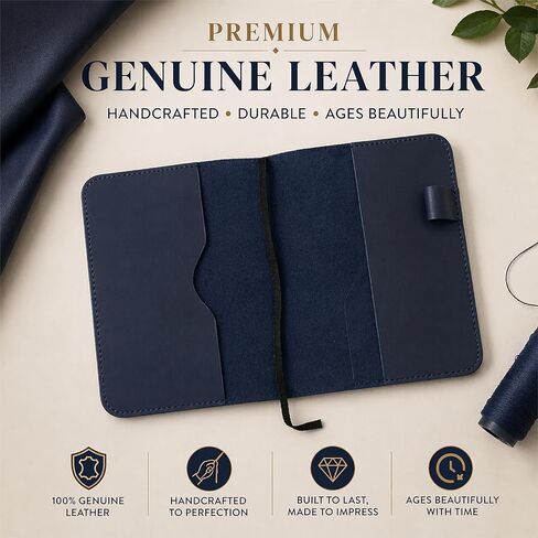 TheAntiq Premium Leather Journal Cover A5 – Handmade Refillable Notebook Cover Sleeve with Pen Holder for Writing, Travel & Business Use 5.75 x 8.25 (Blue) in Kuwait