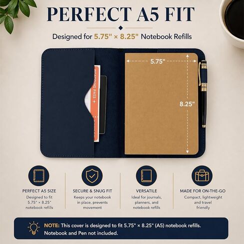 TheAntiq Premium Leather Journal Cover A5 – Handmade Refillable Notebook Cover Sleeve with Pen Holder for Writing, Travel & Business Use 5.75 x 8.25 (Blue) in Kuwait