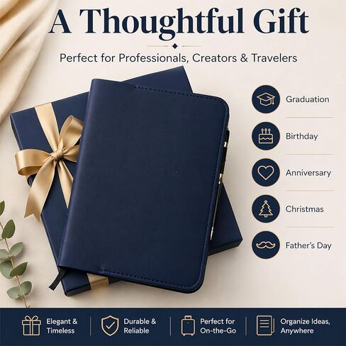 TheAntiq Premium Leather Journal Cover A5 – Handmade Refillable Notebook Cover Sleeve with Pen Holder for Writing, Travel & Business Use 5.75 x 8.25 (Blue) in Kuwait