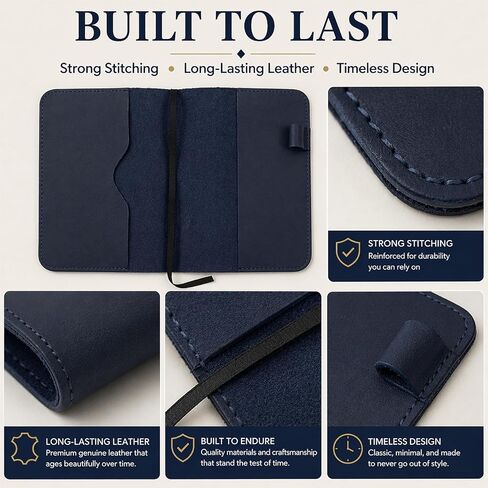 TheAntiq Premium Leather Journal Cover A5 – Handmade Refillable Notebook Cover Sleeve with Pen Holder for Writing, Travel & Business Use 5.75 x 8.25 (Blue) in Kuwait