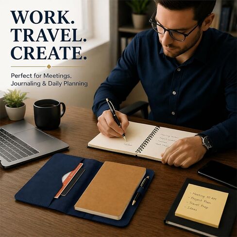 TheAntiq Premium Leather Journal Cover A5 – Handmade Refillable Notebook Cover Sleeve with Pen Holder for Writing, Travel & Business Use 5.75 x 8.25 (Blue) in Kuwait