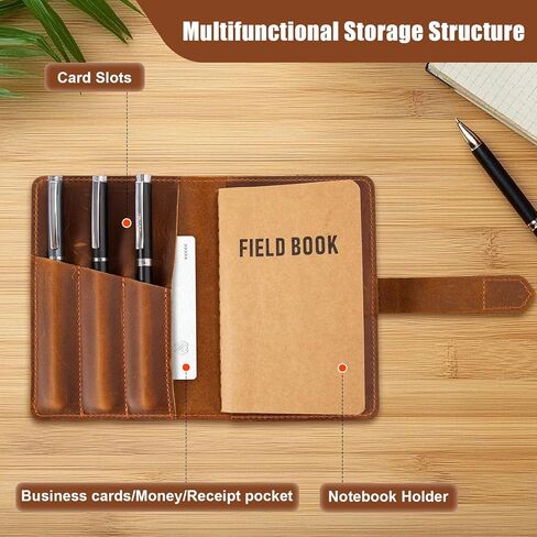 Genuine Leather Notebook Cover, Pocket Notes Covers for 3.5x5.5inch Notebooks, Multi-Pocket Wallet Organizer with Pen Loop, Fits Notebook, Travel Journal, EDC Notepad Accessories in Kuwait