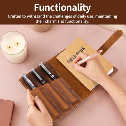 Genuine Leather Notebook Cover, Pocket Notes Covers for 3.5x5.5inch Notebooks, Multi-Pocket Wallet Organizer with Pen Loop, Fits Notebook, Travel Journal, EDC Notepad Accessories in Kuwait
