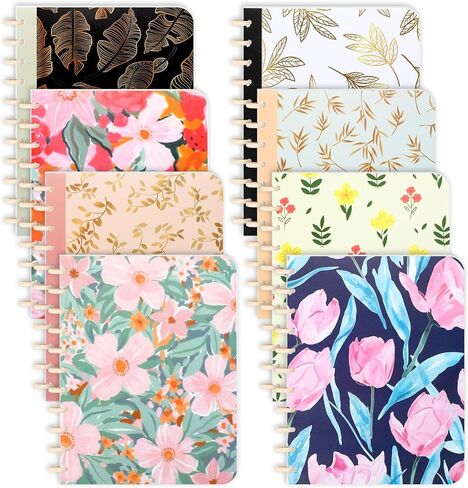 Watersay 8 Set Discbound Notebook Cover and Disc 8.9 x 11.5 Inch 11 Hole Colorful Floral Loose Leaf Planner Cover Refillable Journal Accessories for Work Students School Office Supplies in Kuwait
