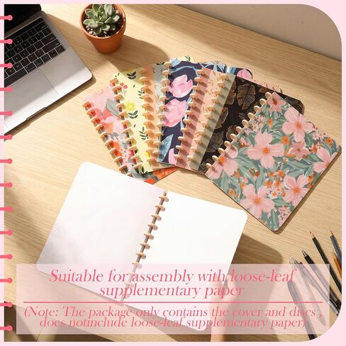 Watersay 8 Set Discbound Notebook Cover and Disc 8.9 x 11.5 Inch 11 Hole Colorful Floral Loose Leaf Planner Cover Refillable Journal Accessories for Work Students School Office Supplies in Kuwait