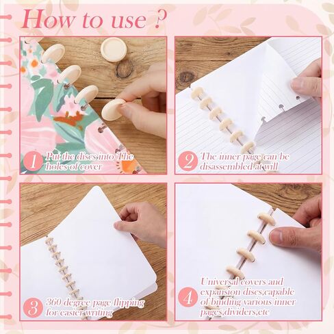 Watersay 8 Set Discbound Notebook Cover and Disc 8.9 x 11.5 Inch 11 Hole Colorful Floral Loose Leaf Planner Cover Refillable Journal Accessories for Work Students School Office Supplies in Kuwait