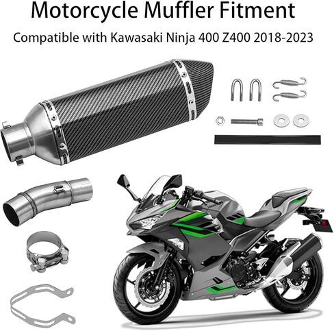 Slip on Exhaust for Kawasaki Ninja 400 Z400 2018-2023, Motorcycle Muffler with Removable Baffle, Stainless Steel/Aluminum, Easy Installation (No Welding) in Kuwait