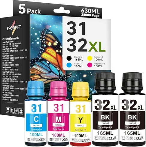مجموعة زجاجات حبر 31 32XL خزان ذكي 7602 6001 عبوة حبر متوافقة مع HP 31 Ink 32XL مجموعة زجاجات حبر أسود للخزان الذكي 7602 5101 5000 651 5103 6001 7301 7001 7302 5102 7002 7006 طابعة in Kuwait